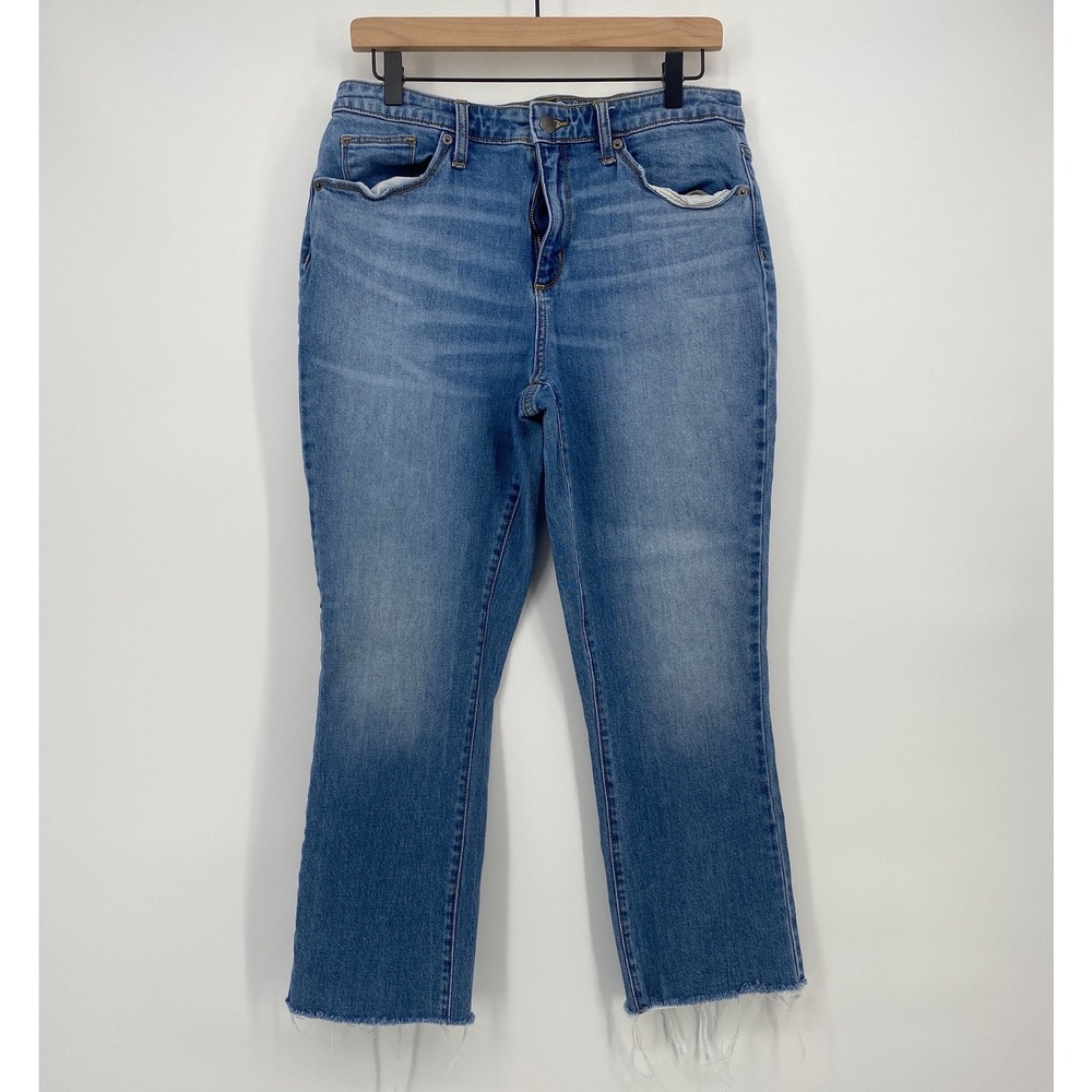 Universal Thread Kick Boot Crop Jeans 12/31R Blue Excellent High Rise Raw Hem